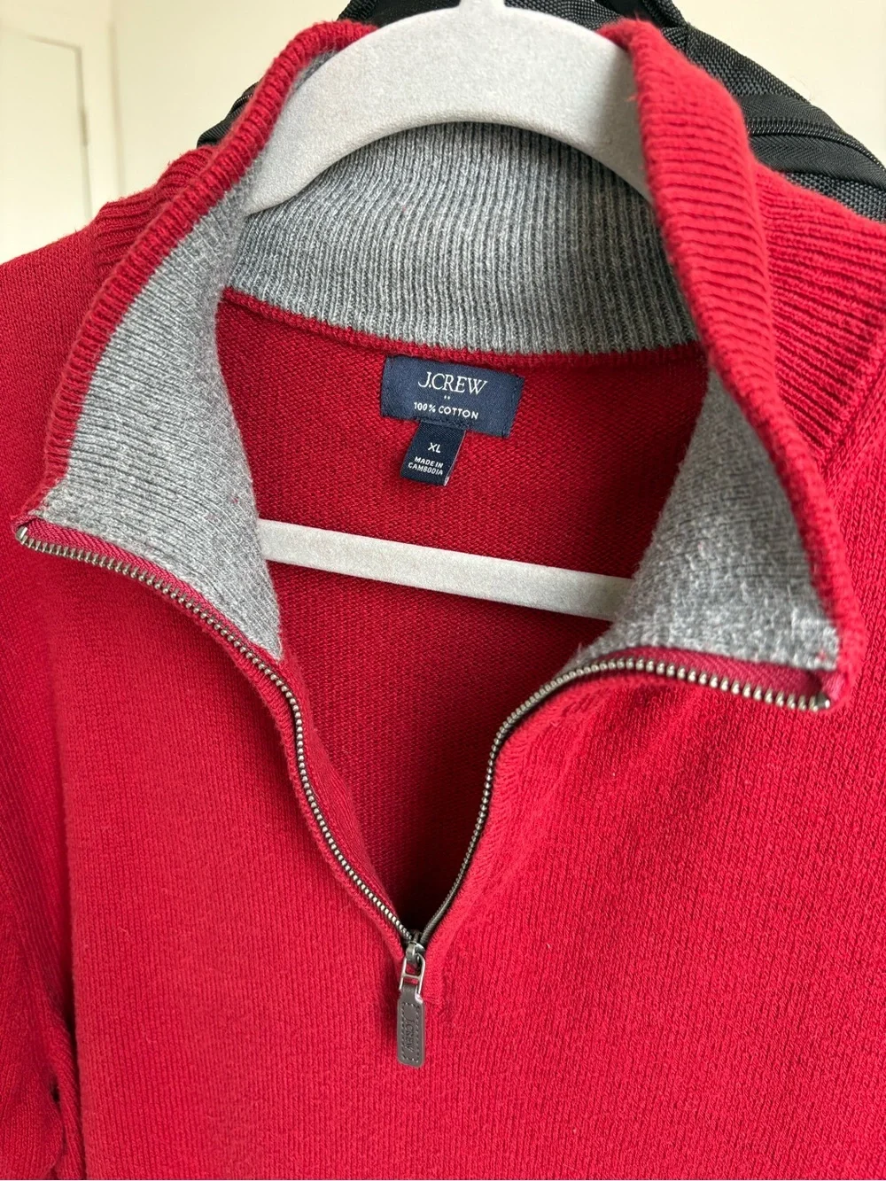 J.Crew Red 100% Cotton Quarter Zip Sweater Men’s XL